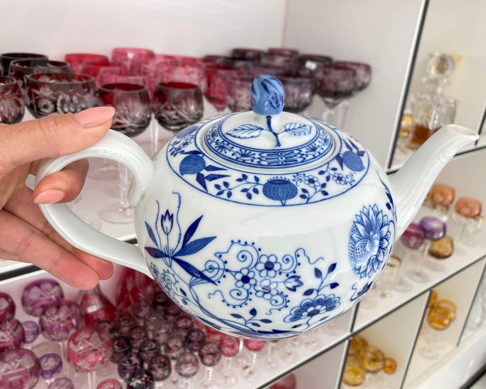 Blauw Uien Theeservies | 15 Delig | Blauw Wit Porselein | Hutschenreuther photo vinterior