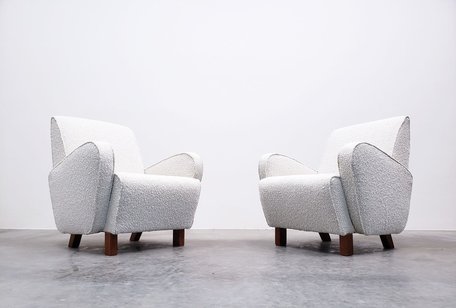 Set Of Two 1930 Jindrich Halabala H   282 Armchairs In Premium Ivory Boucle photo buy
