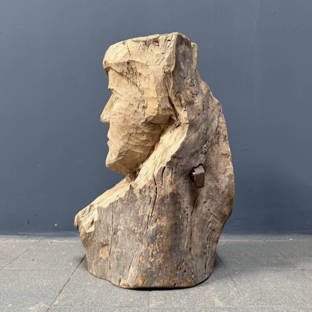 Groot houten hoofd of gezicht, gesneden uit een boomstam photo 229.0