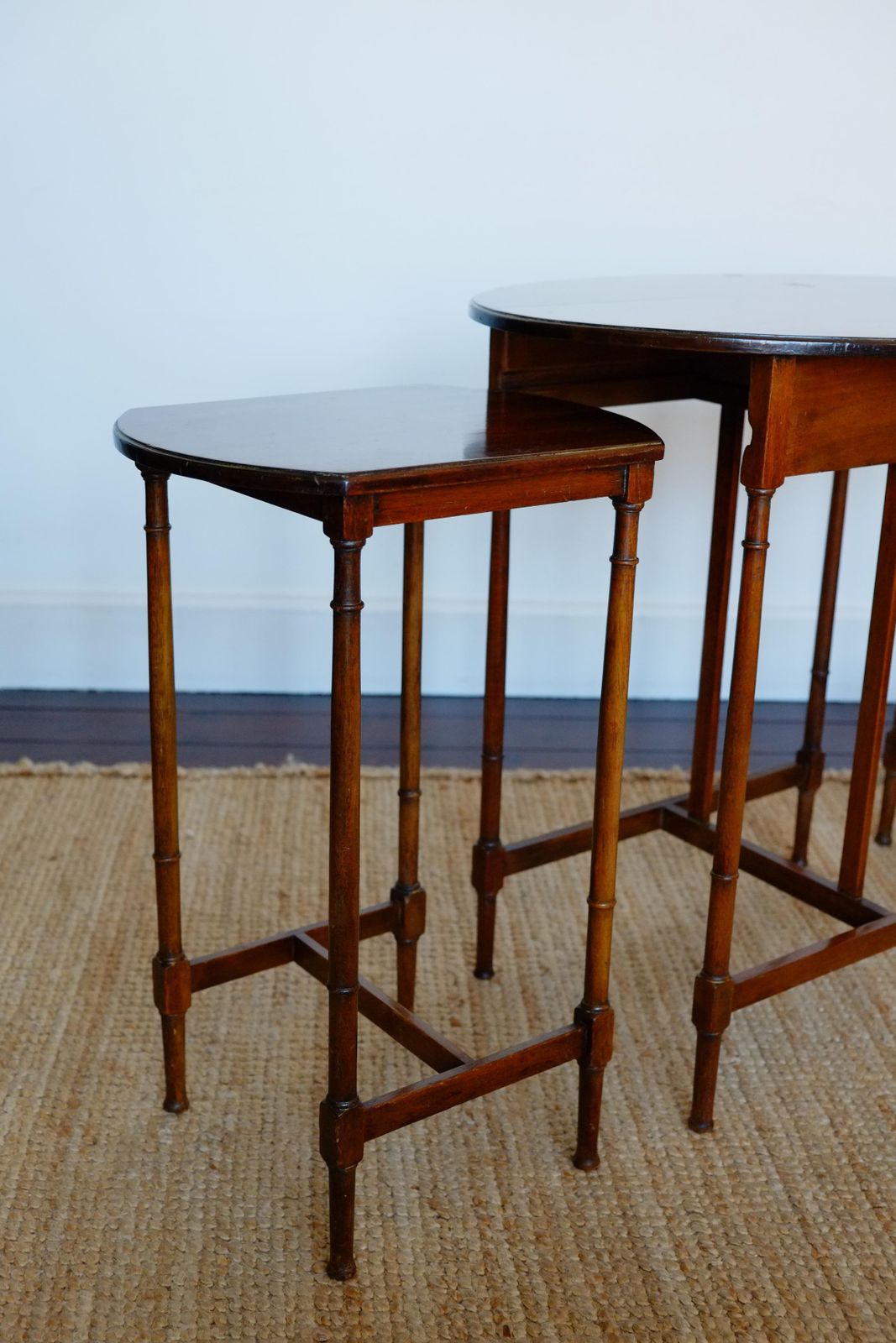 A Tall Set Of 3 Antique Mahogany Oval Nesting Tables. England C.1900 photo for sale