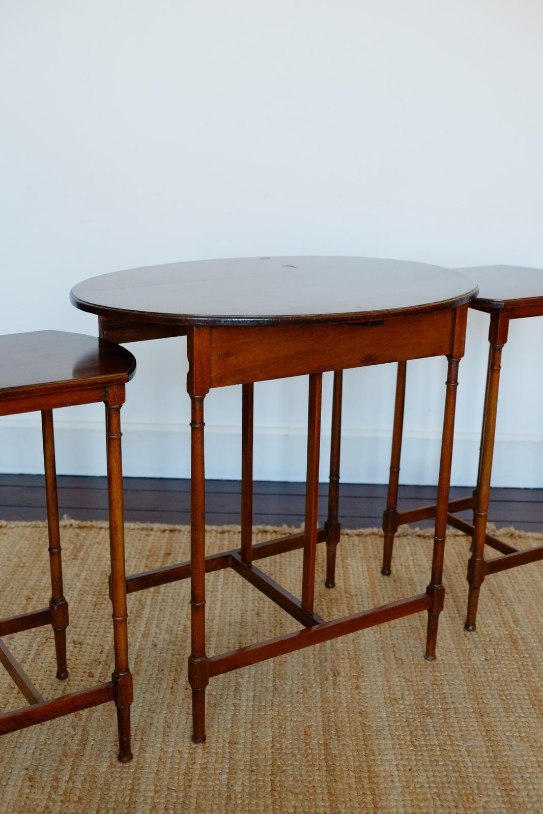 A Tall Set Of 3 Antique Mahogany Oval Nesting Tables. England C.1900 photo buy