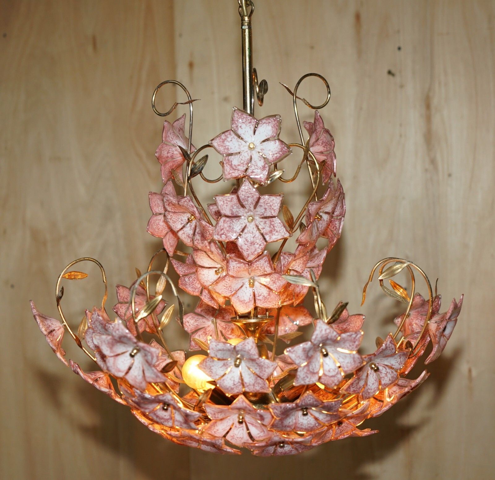 Stunning Large Italian Murano Rose Glass Mid Century Modern Floral Chandelier photo Lighting