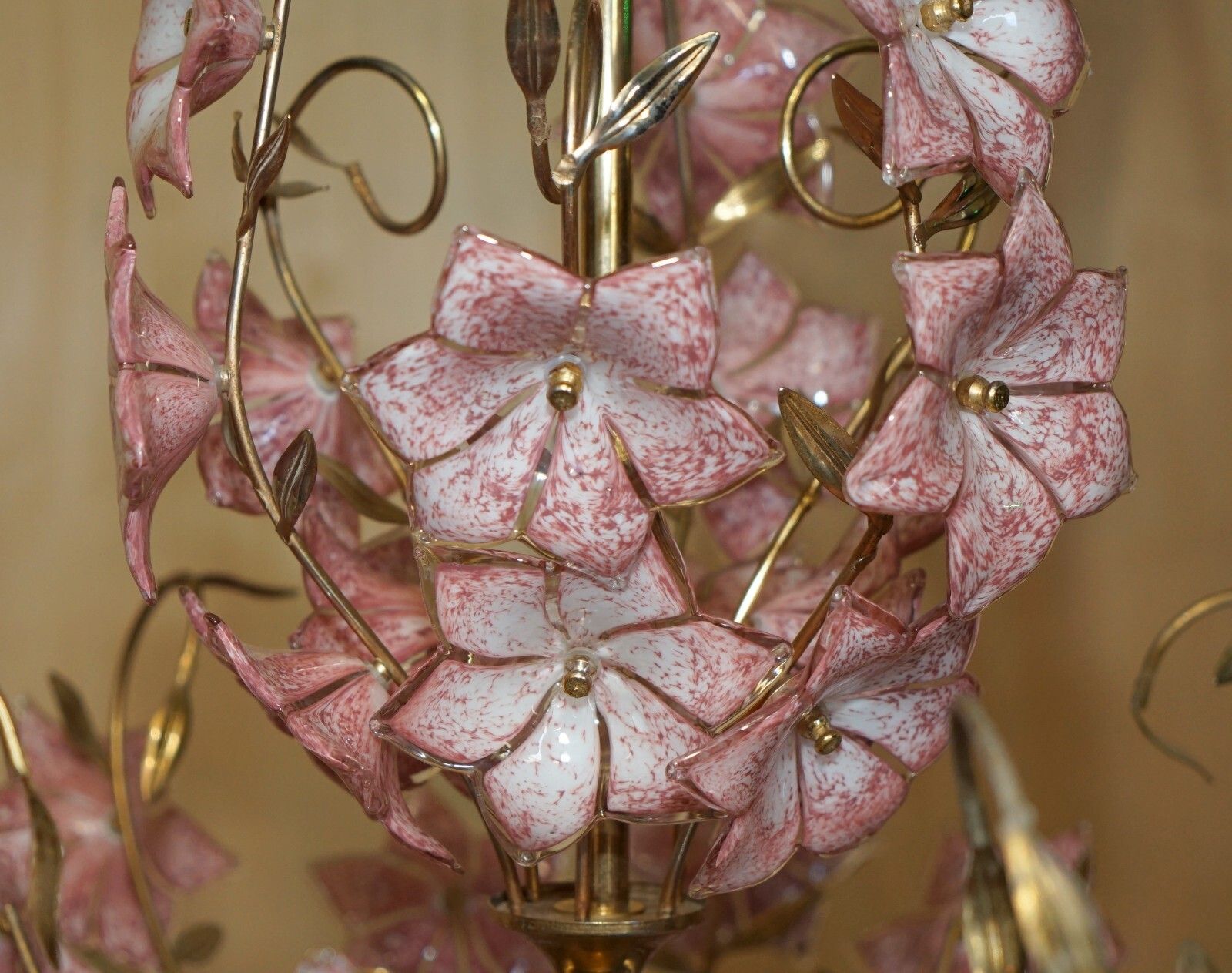 photo for sale Stunning Large Italian Murano Rose Glass Mid Century Modern Floral Chandelier