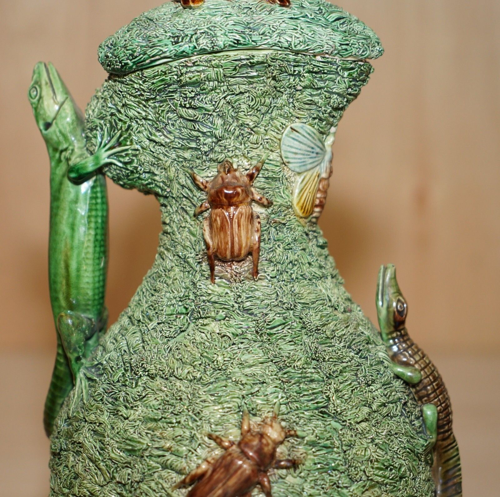 Stunning Portuguese Antique Victorian 1880 Mafra Palissy Ware Ewer Jug & Saucer photo 2000.0