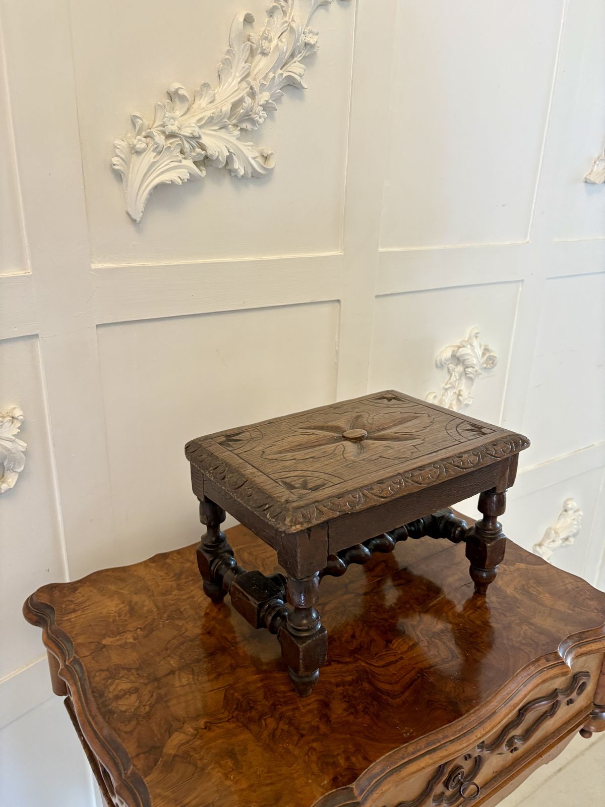 photo furniture Unusual Antique 19th Century Miniature Quality Carved Oak Table