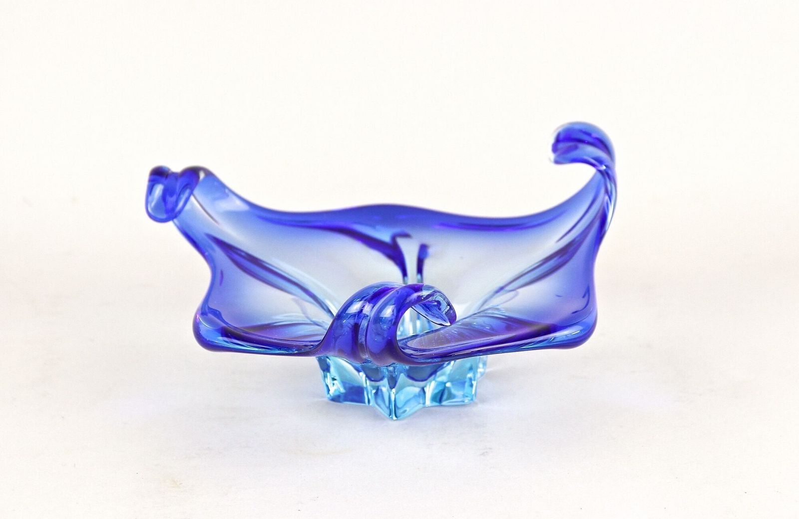 Home Decor Mid Century Murano Sommerso Blue Glass Bowl, Italy Circa 1960 photo