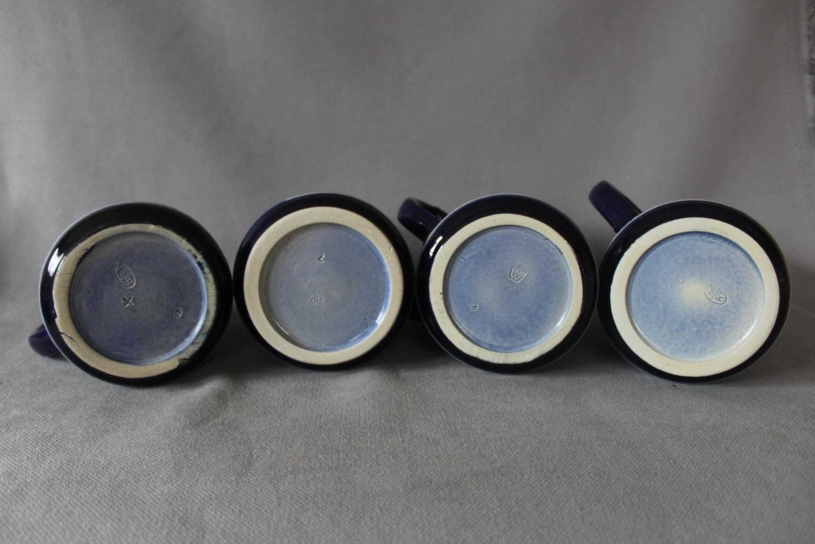 Four Vintage Marzi Remy Mr Steins, Tankard Beer German, Salt Glaze Blue, 1979 Mens Agitat Molem Einstein Otto, 1976 Hans Sachs Commemorative photo 63.0