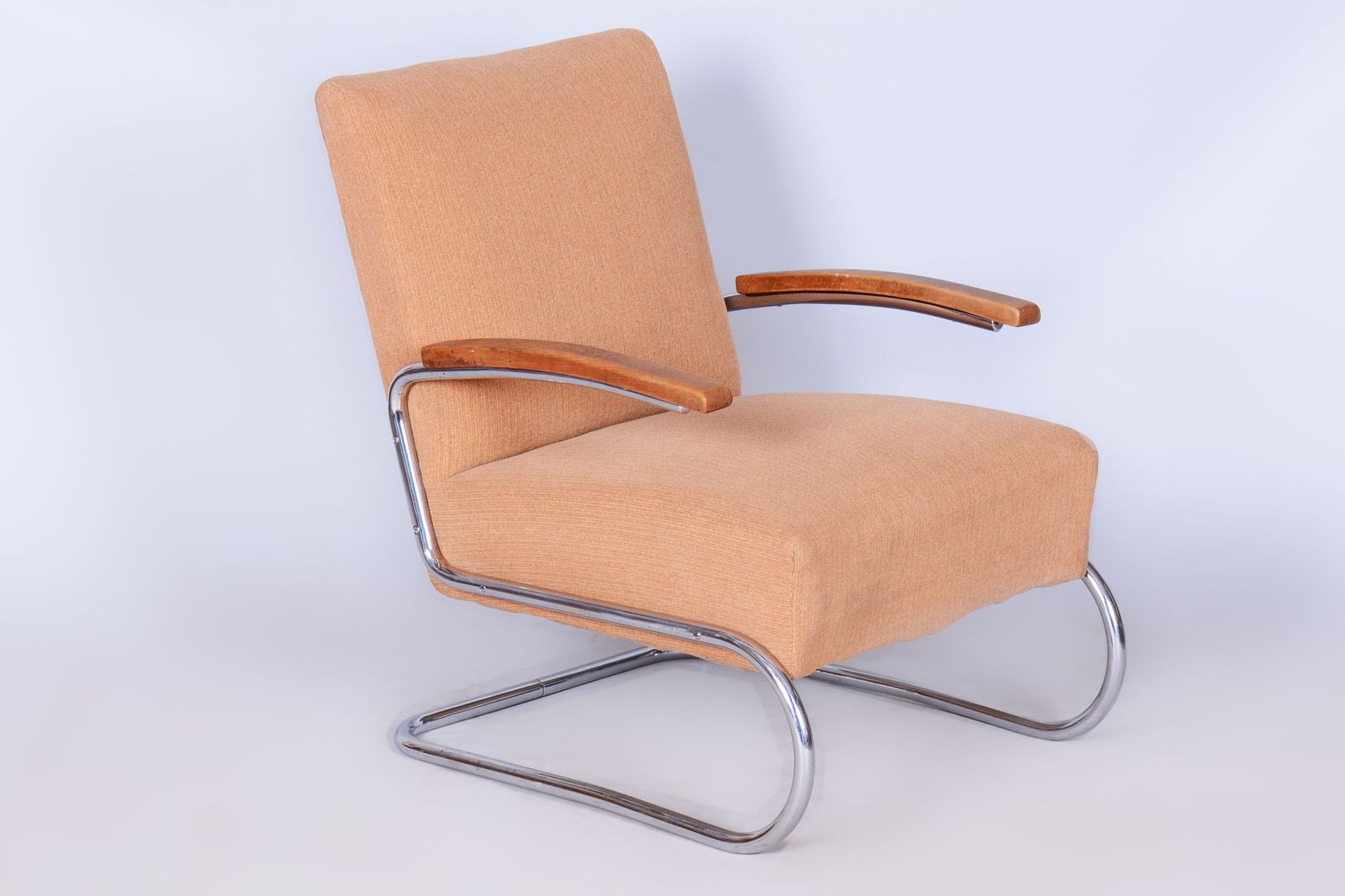 Original Bauhaus Armchair, By Thonet, Beech, Chrome, Germany, 1930s