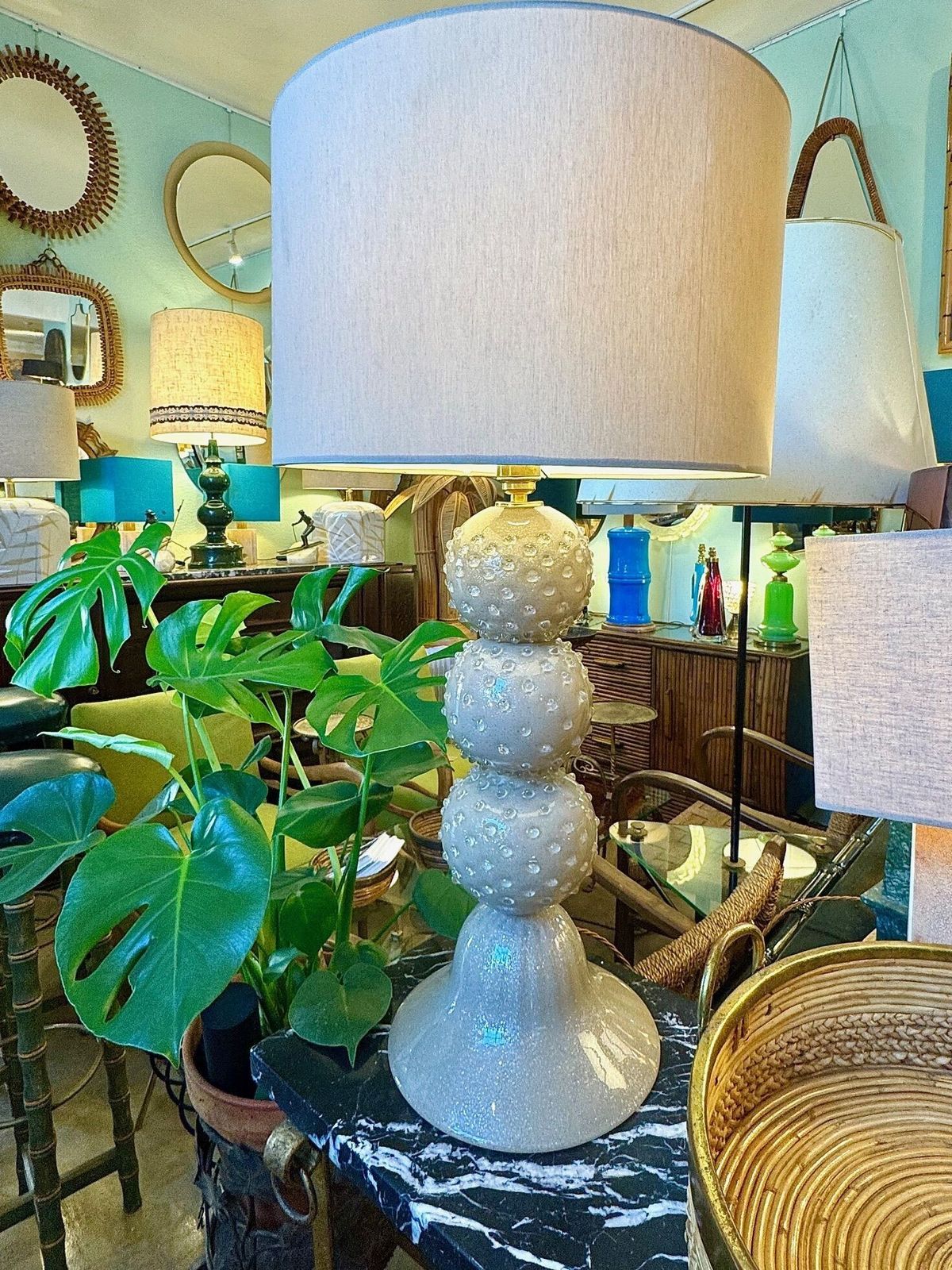 A Large 1980s Avventurina Murano Taupe Coloured Glass Ball Lamp With Brass Fittings photo 845.0