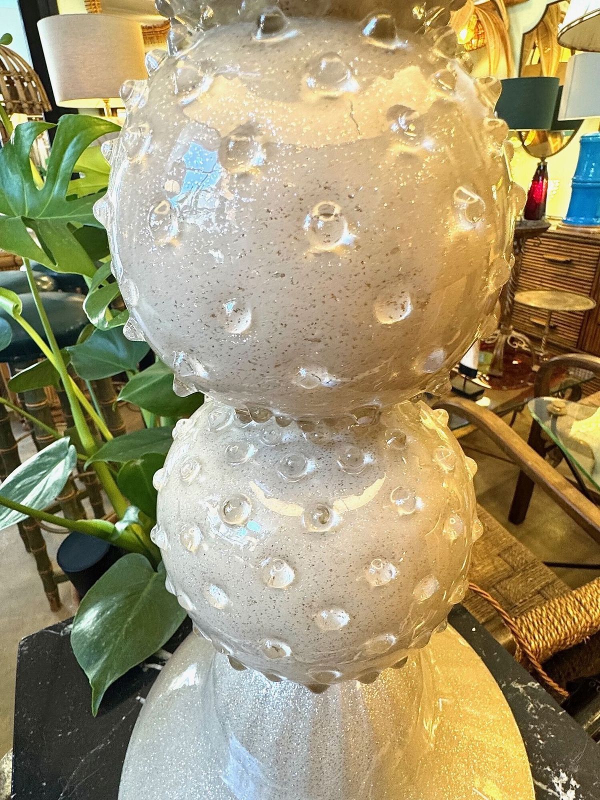 A Large 1980s Avventurina Murano Taupe Coloured Glass Ball Lamp With Brass Fittings photo buy