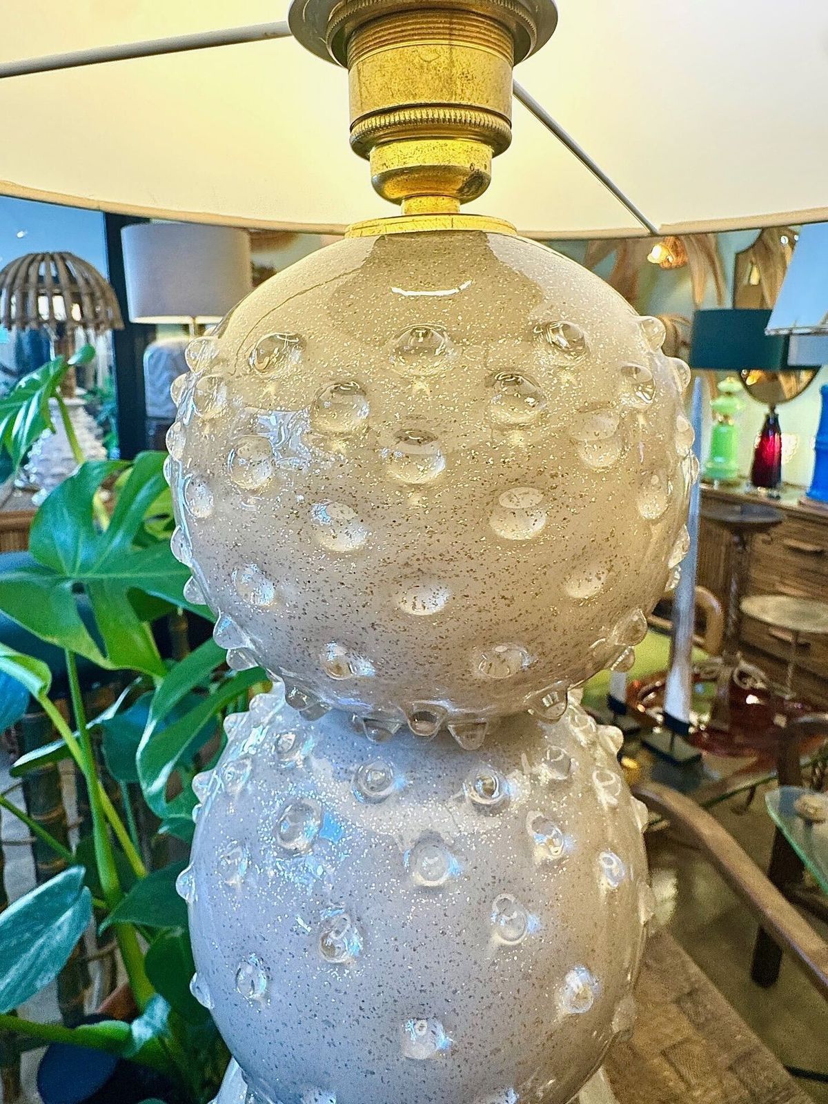 Lighting A Large 1980s Avventurina Murano Taupe Coloured Glass Ball Lamp With Brass Fittings photo