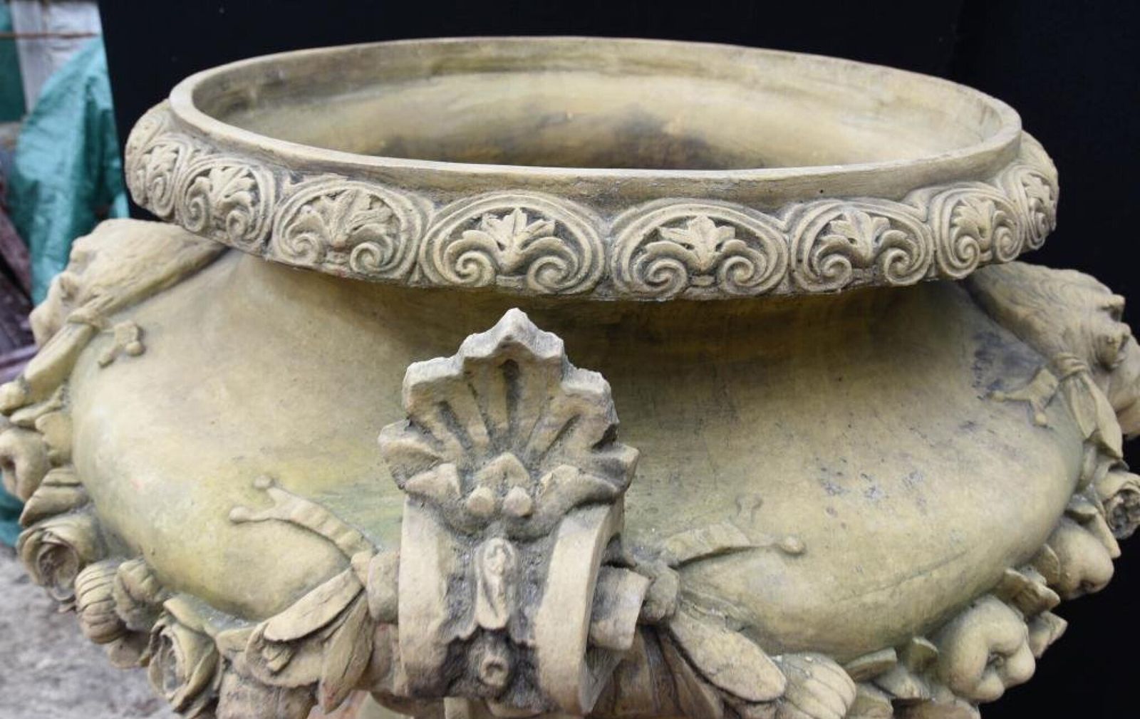 Large English Stone Garden Urn On Pedestal Plinth Classic Architectural photo vintage