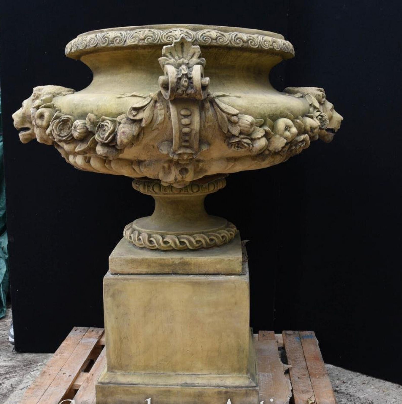 photo furniture Large English Stone Garden Urn On Pedestal Plinth Classic Architectural
