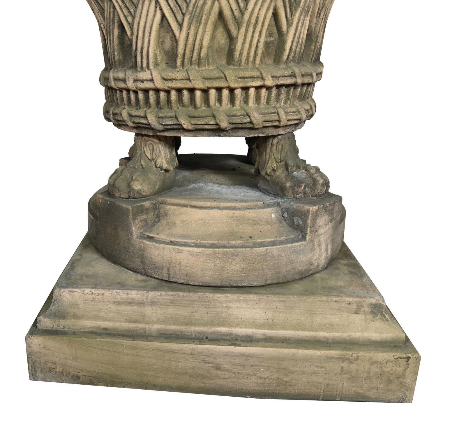 Pair English Stone Garden Planters Gothic Basket Weave Urns photo buy
