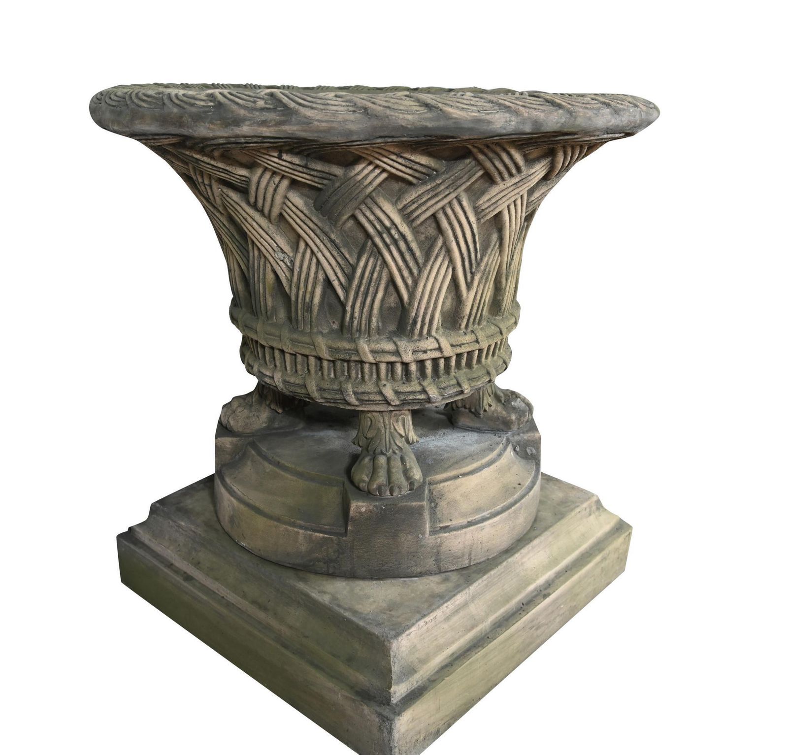 photo furniture Pair English Stone Garden Planters Gothic Basket Weave Urns