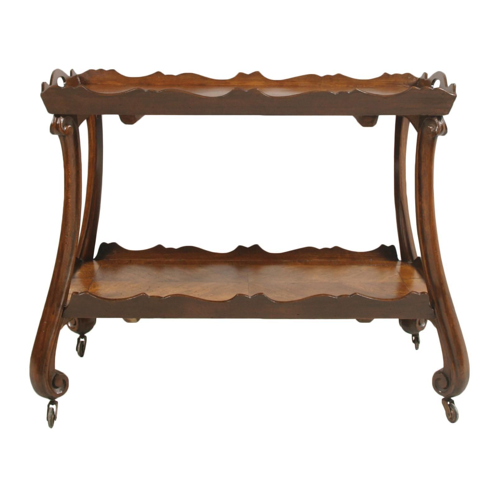 Trolley Bar Cart Baroque Revival, Hand Carved Walnut, Veneer Inlaid, Burl Walnut photo furniture