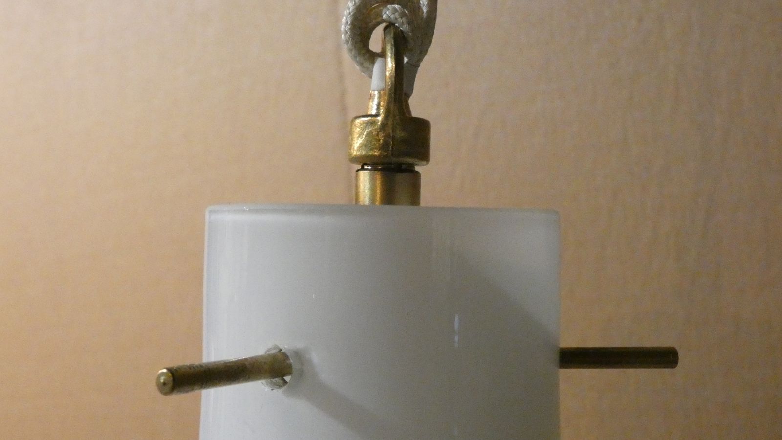 Italian Pendant In Opaline And Brass From Arteluce, 1950s photo Lighting