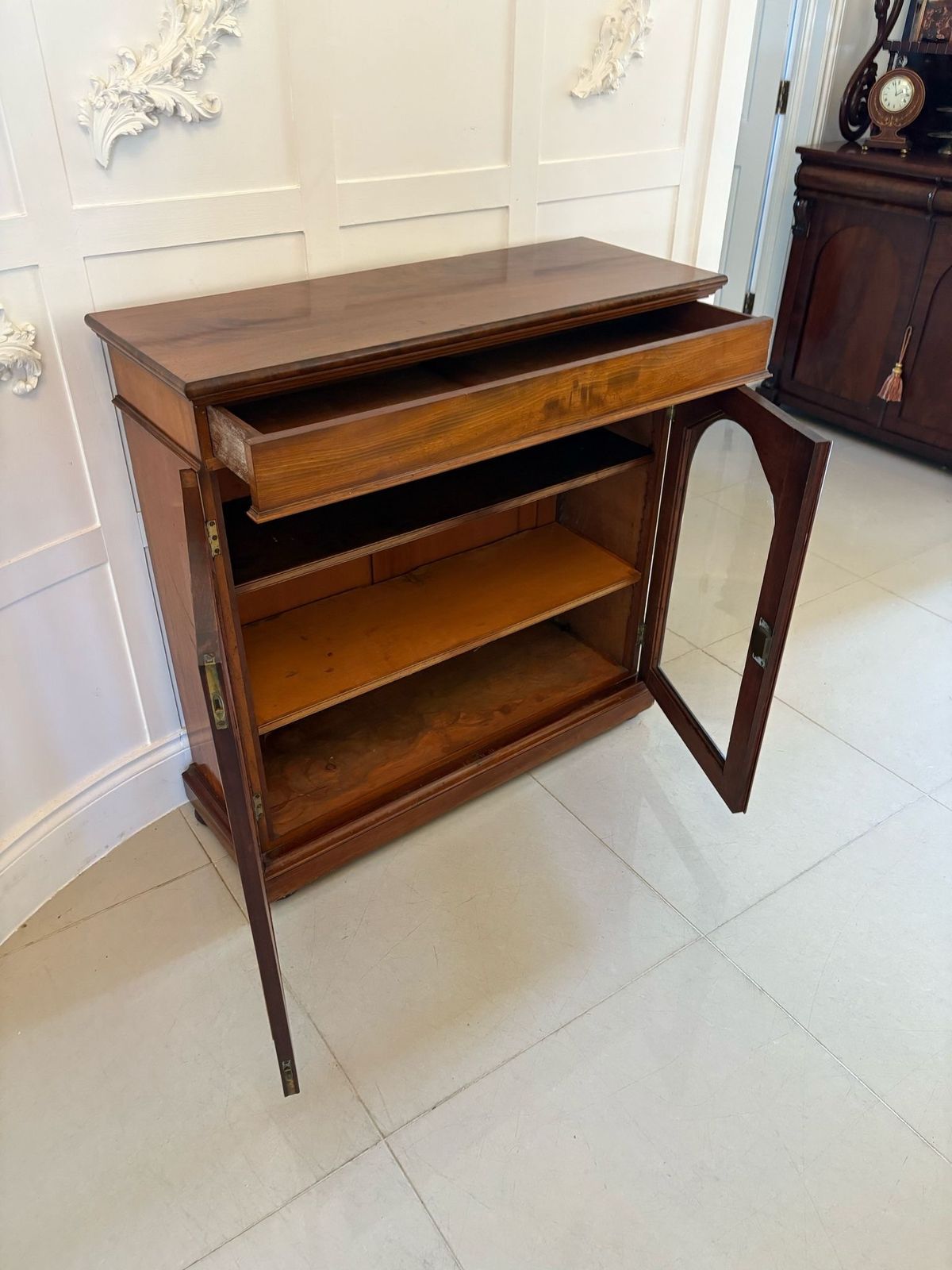 Antique 19th Century Quality Figured Mahogany Glazed Bookcase photo buy