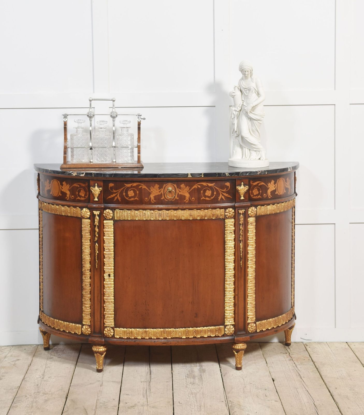 Italian Marquetry And Mahogany Parcel Gilt Bow Front Cabinet photo furniture