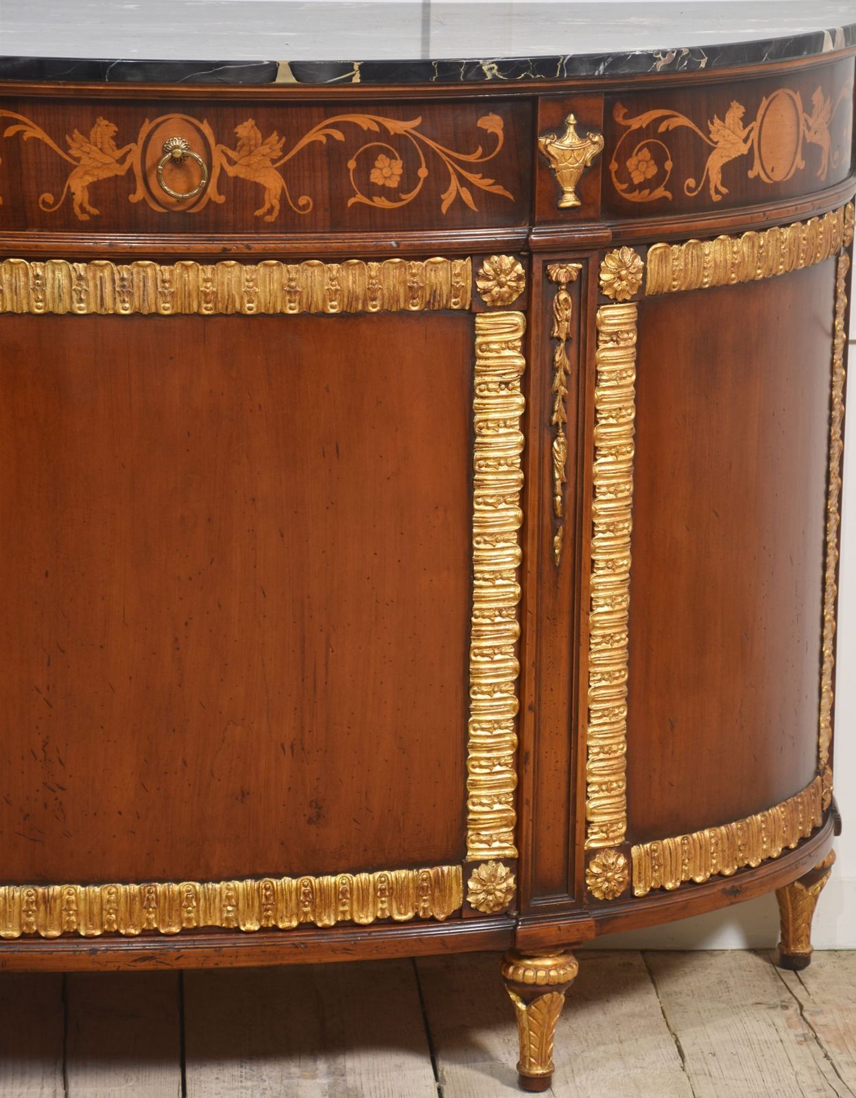 photo vinterior Italian Marquetry And Mahogany Parcel Gilt Bow Front Cabinet