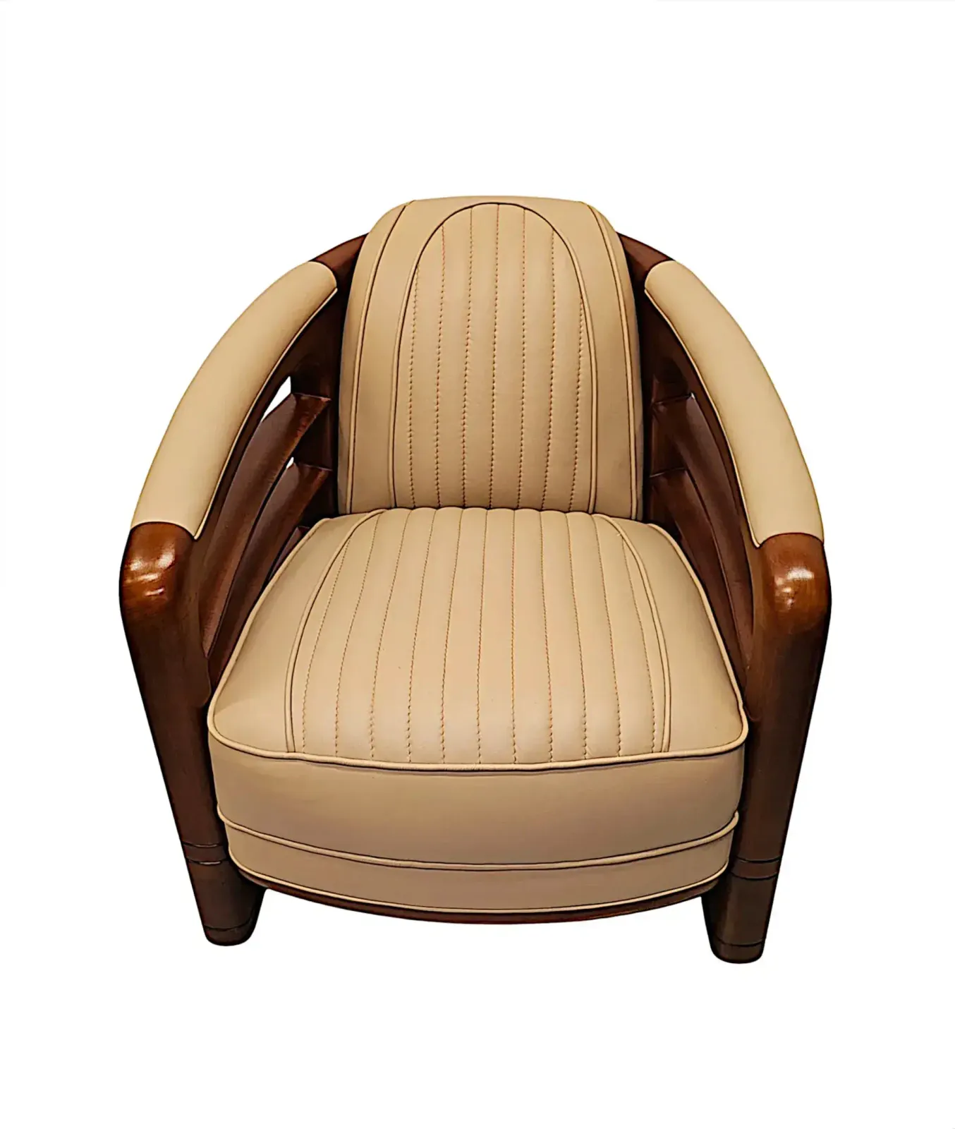 A Very Fine Art Deco Design Leather And Cherrywood Armchair photo Furniture