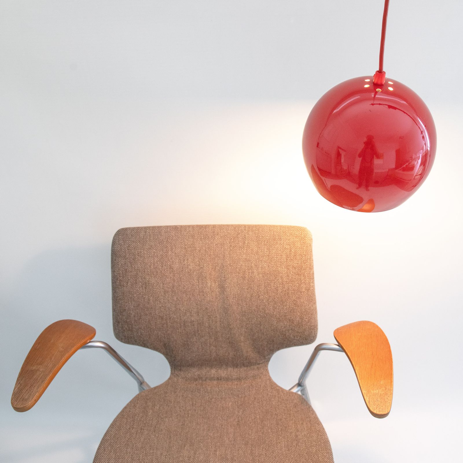 Danish Space Age Ball Pendant Light In Glossy Red, 1960s photo Lighting