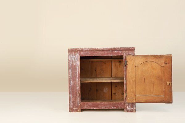 Parisian Rustic Cabinet In Burgundy Painted Pine, 1820s photo vintage