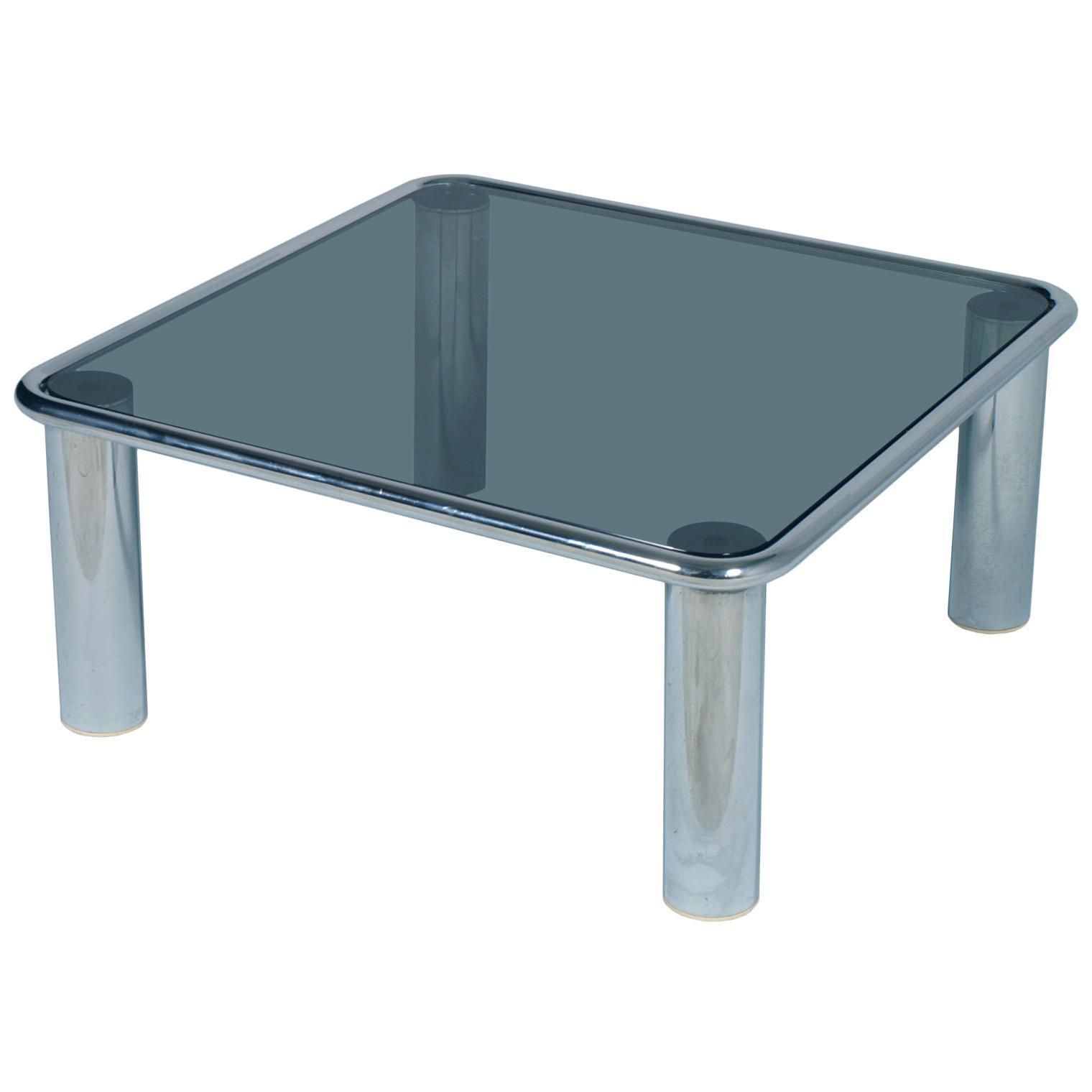 Mid Century Modern Chrome Coffee Table Glass Fumè Top Mario Bellini For Cassina