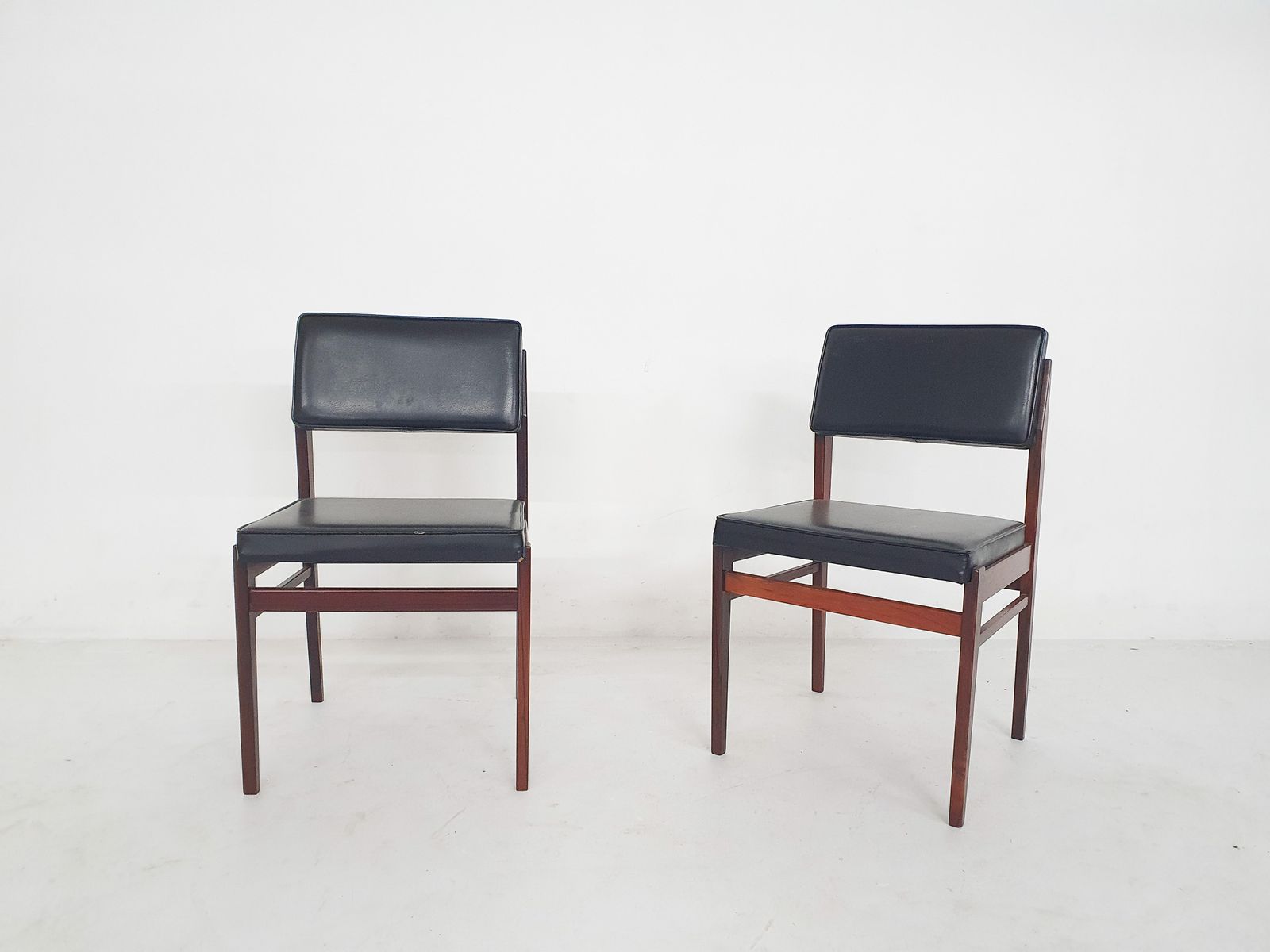 Set Of 2 Topform Dining Chairs In Black Faux Leather, The Netherlands 1950’s
