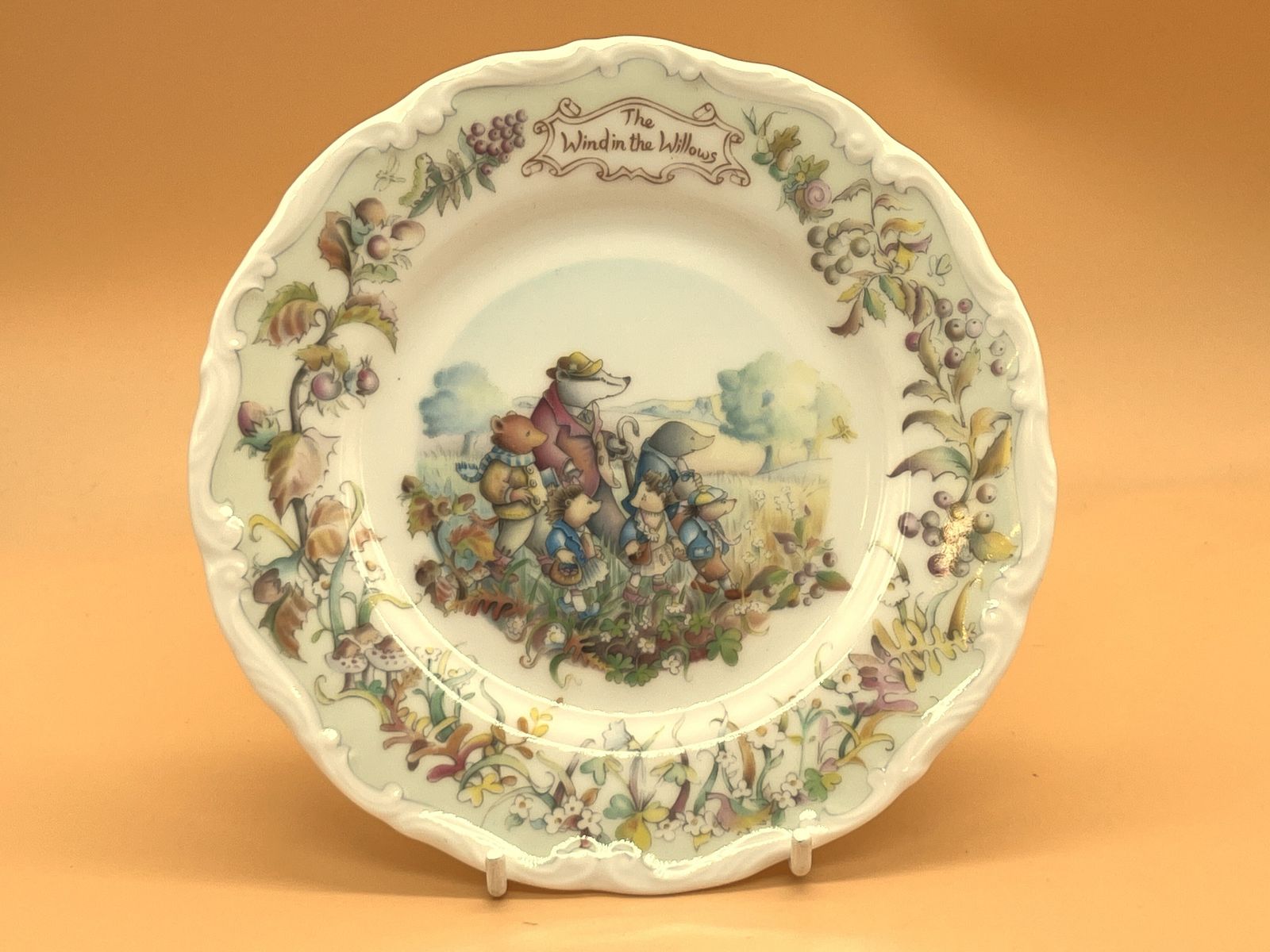 Royal Albert China Wind In The Willows Autumn In Wild Wood Design Tea Cup, Saucer & Side Plate Trio. C1987. photo furniture