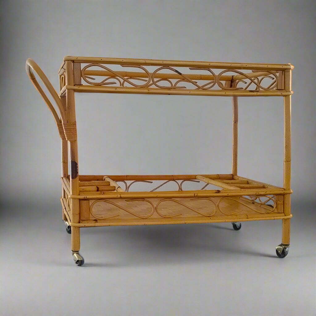 1960s Gorgeous And Elegant Serving Bar Cart In Bamboo & Rattan By Franco Albini. Made In Italy photo Furniture