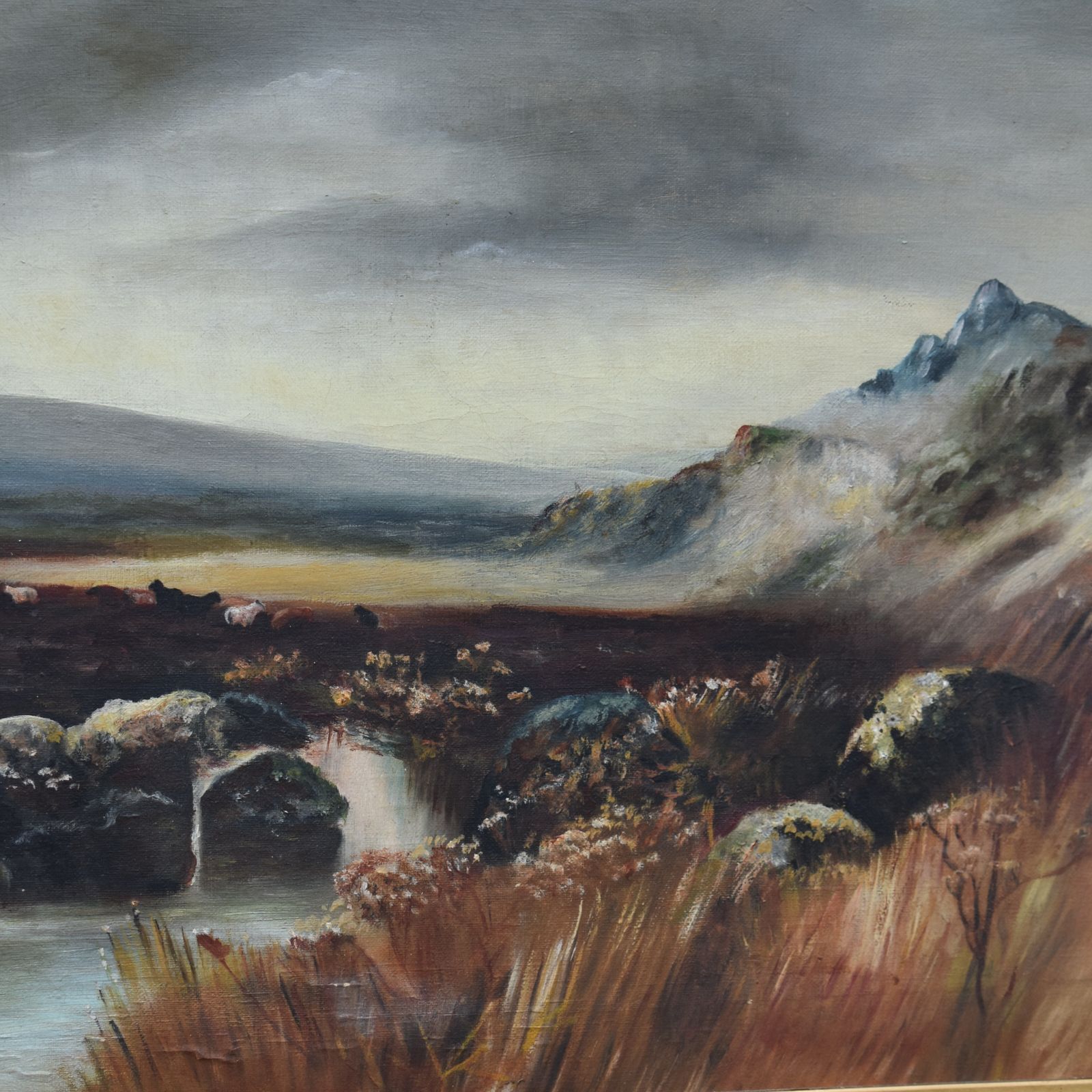 Antique South Dartmoor Large Moody Moorland Landscape Oil On Canva Sofa Painting photo Art