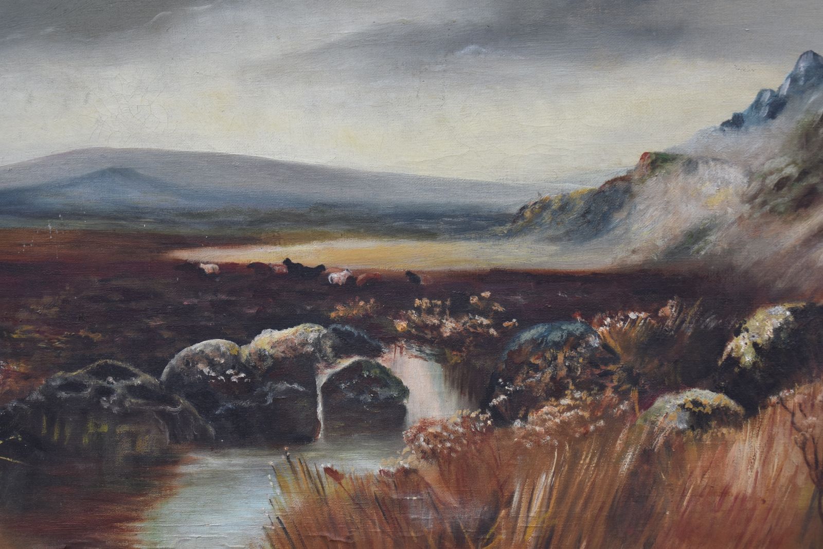 Antique South Dartmoor Large Moody Moorland Landscape Oil On Canva Sofa Painting photo vinterior