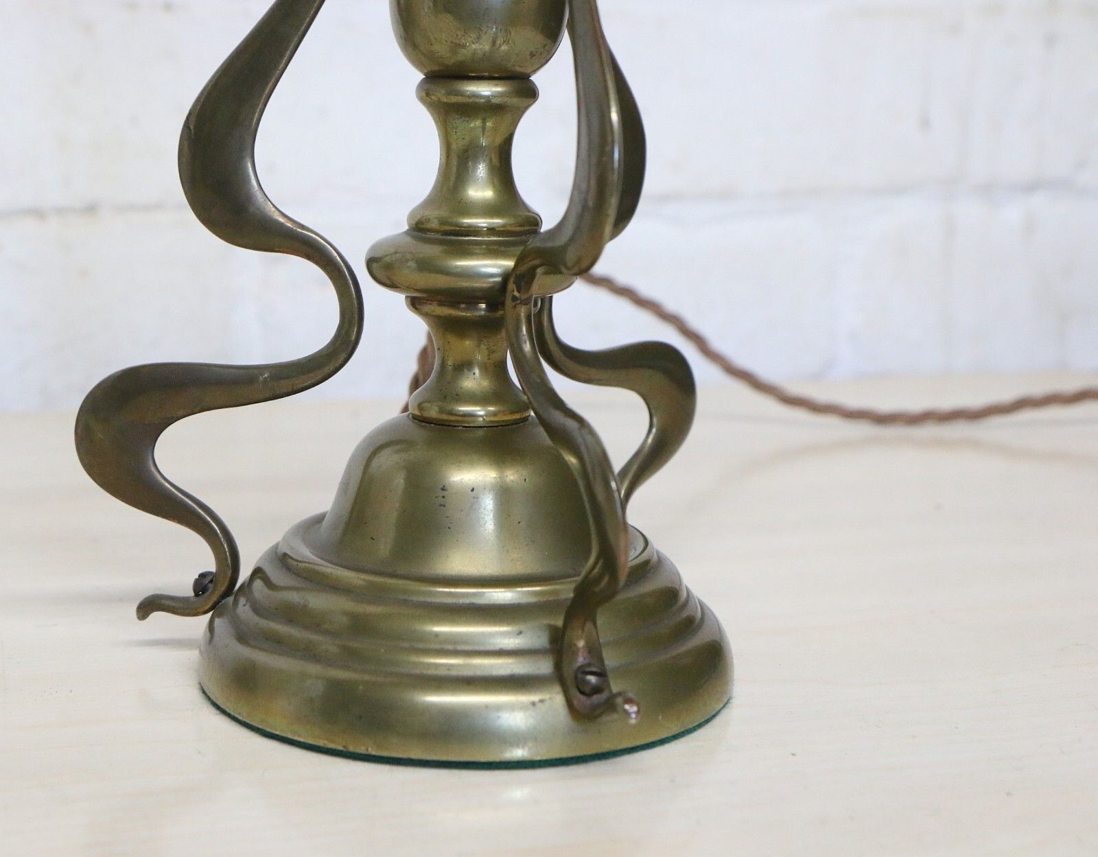 photo furniture Table Lamp Art Nouveau Antique Lamp Brass With Period Shade Amber Rim And Etched