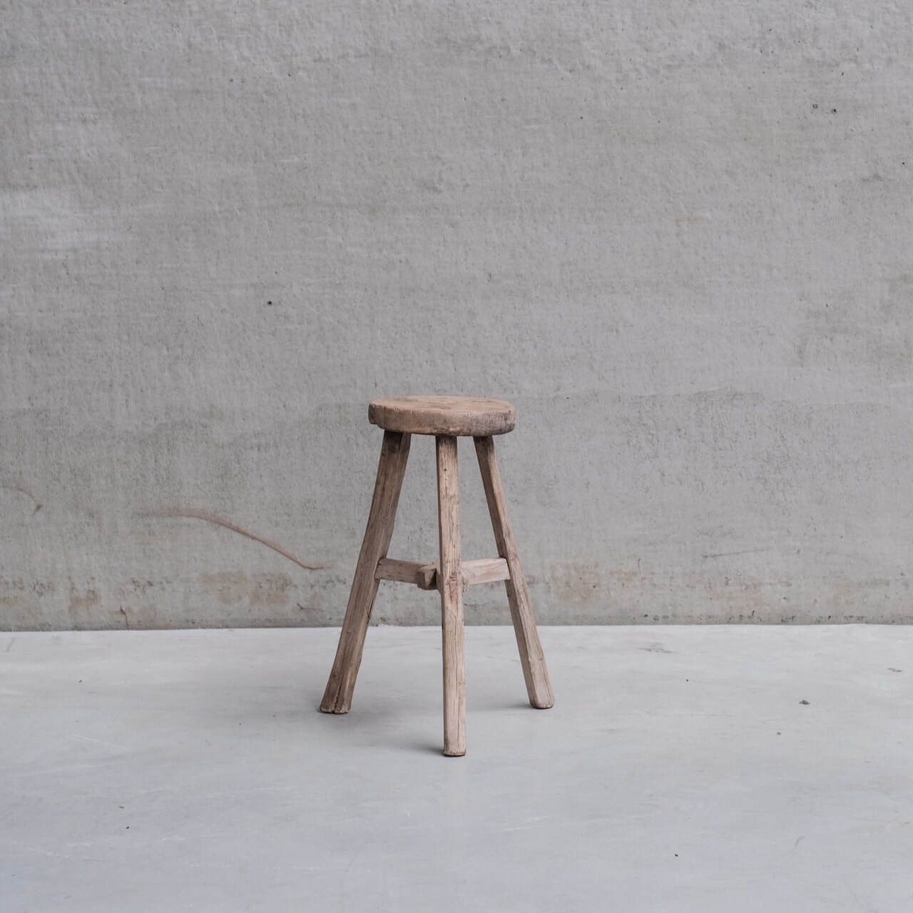 Primitive Mid Century French Wooden Stool Or Side Table