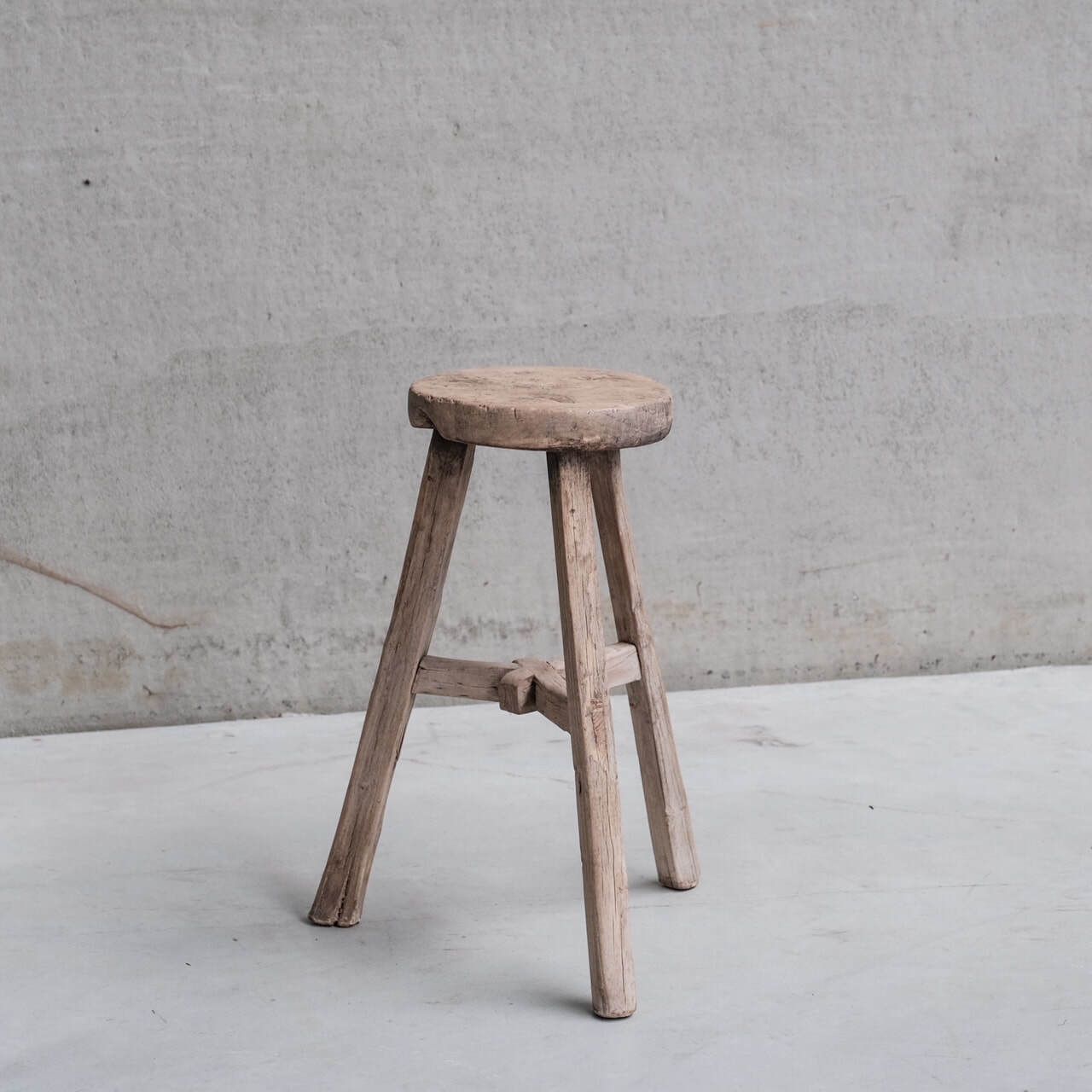 Primitive Mid Century French Wooden Stool Or Side Table photo furniture