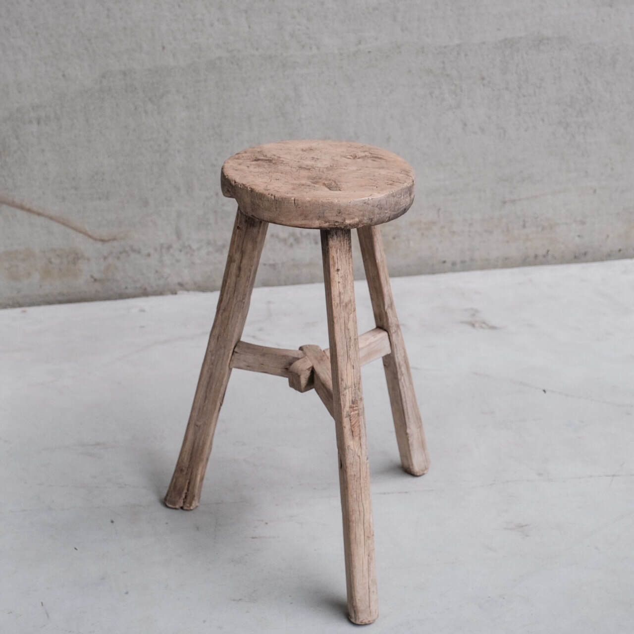 Primitive Mid Century French Wooden Stool Or Side Table photo for sale