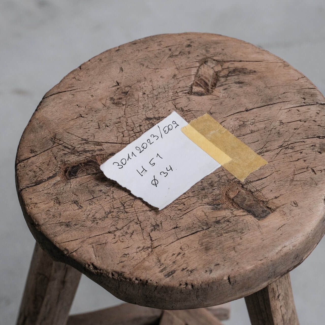 Primitive Mid Century French Wooden Stool Or Side Table photo vinterior