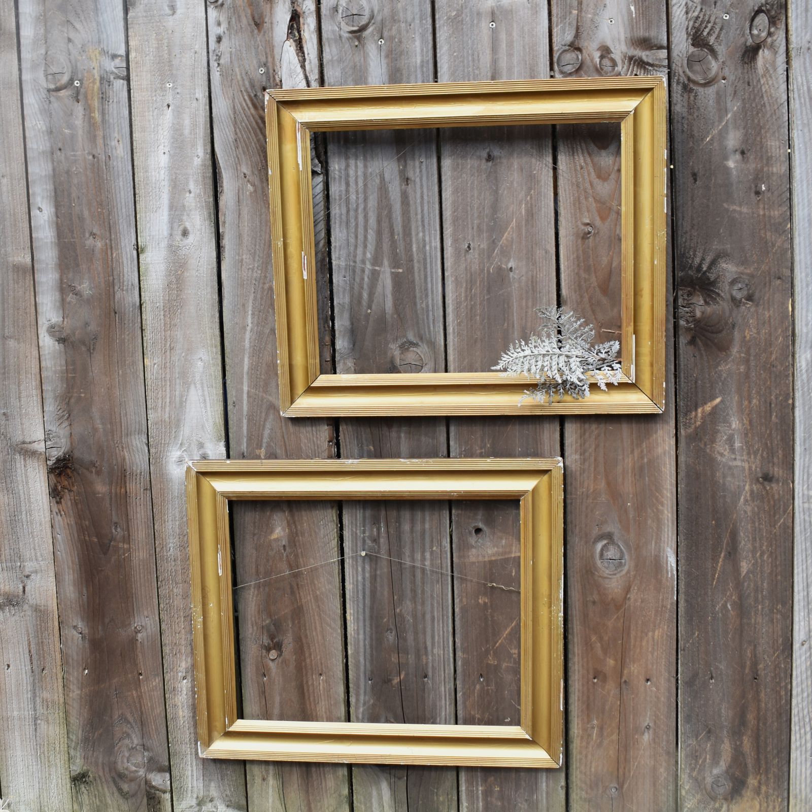 Antique 20th Century Salvaged Gilt Gold Painted Wooden Gallery Wall Frame Pair
