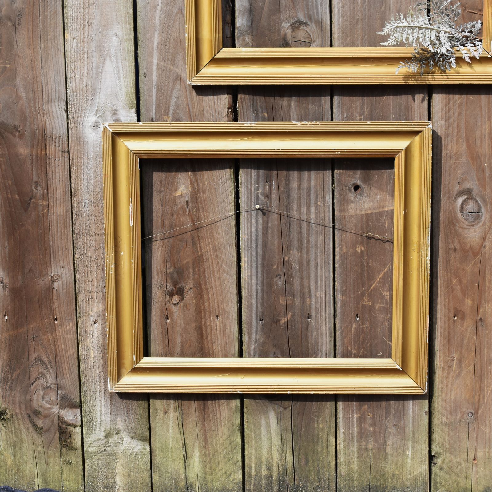 Antique 20th Century Salvaged Gilt Gold Painted Wooden Gallery Wall Frame Pair photo vintage