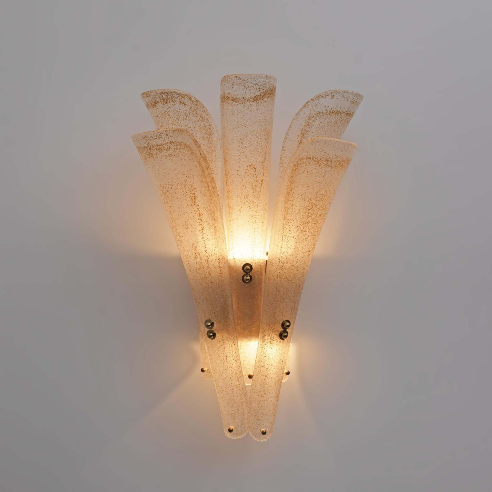 Pair Of 20th Century Modern Sconces In Frosted Murano Glass And Gold Leaf photo for sale