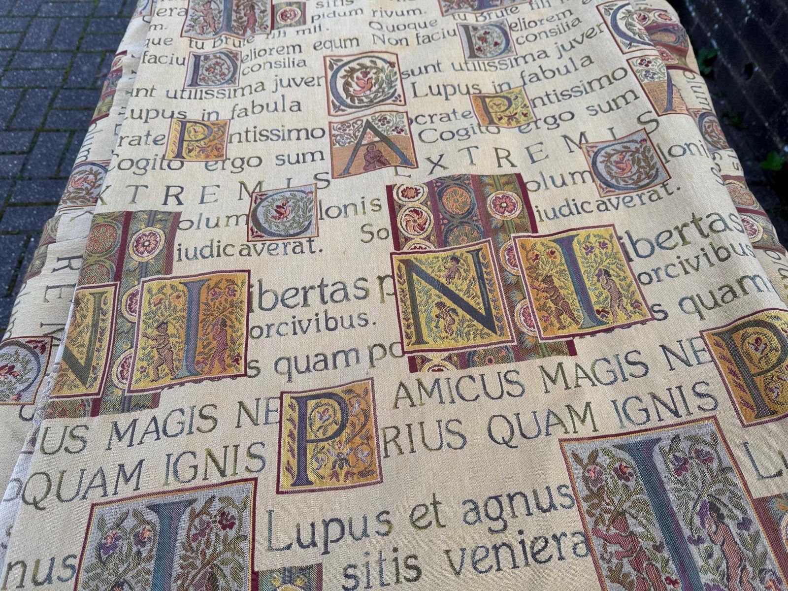 Superb Vintage Curtains (3 Pairs, 6 Drops) In Quality Latin Script Fabric, Lined And Pencil Pleats   178cm Drop, 125cm Width Per Drop photo vinterior
