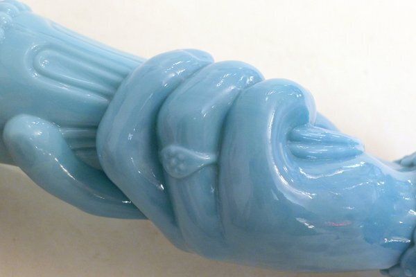 photo for sale Main Au Cornet Vase In Molded Blue Opaline Glass From Valléerysthal, France, Early 20th Century