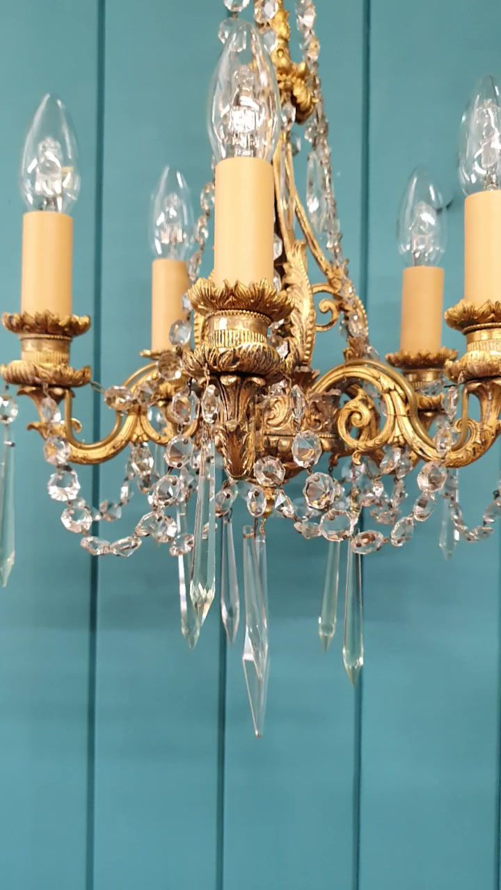 Early 20th Century Small Five Arm Chandelier With Swag And Drips 12" photo for sale
