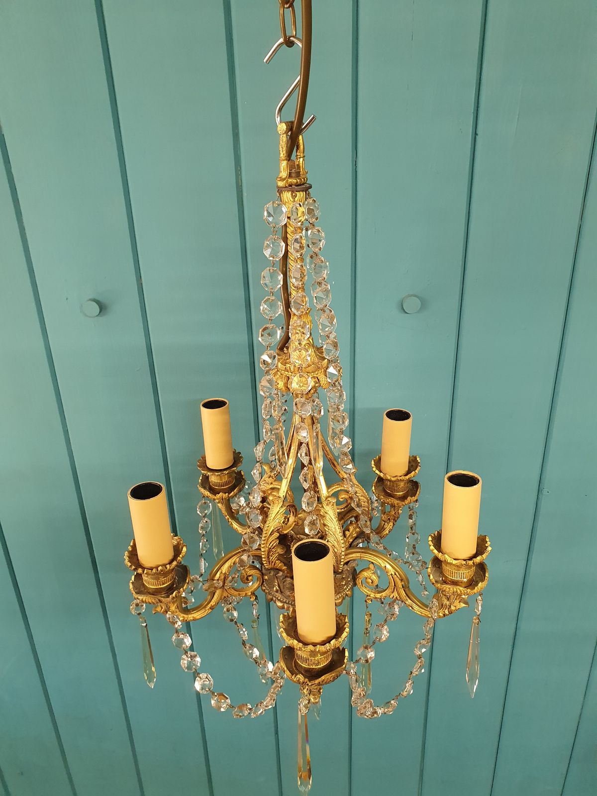 Early 20th Century Small Five Arm Chandelier With Swag And Drips 12" photo buy