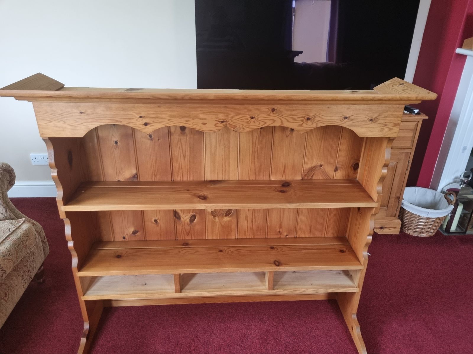 Traditional Pine Dresser, Very Well Made, Solid And In Good Condition. Comprises Of 2 Upper Shelves, 6 Draws And Large Base Cupboad For Storage. The Top Comes Off The Base For Easier Transportation. photo buy