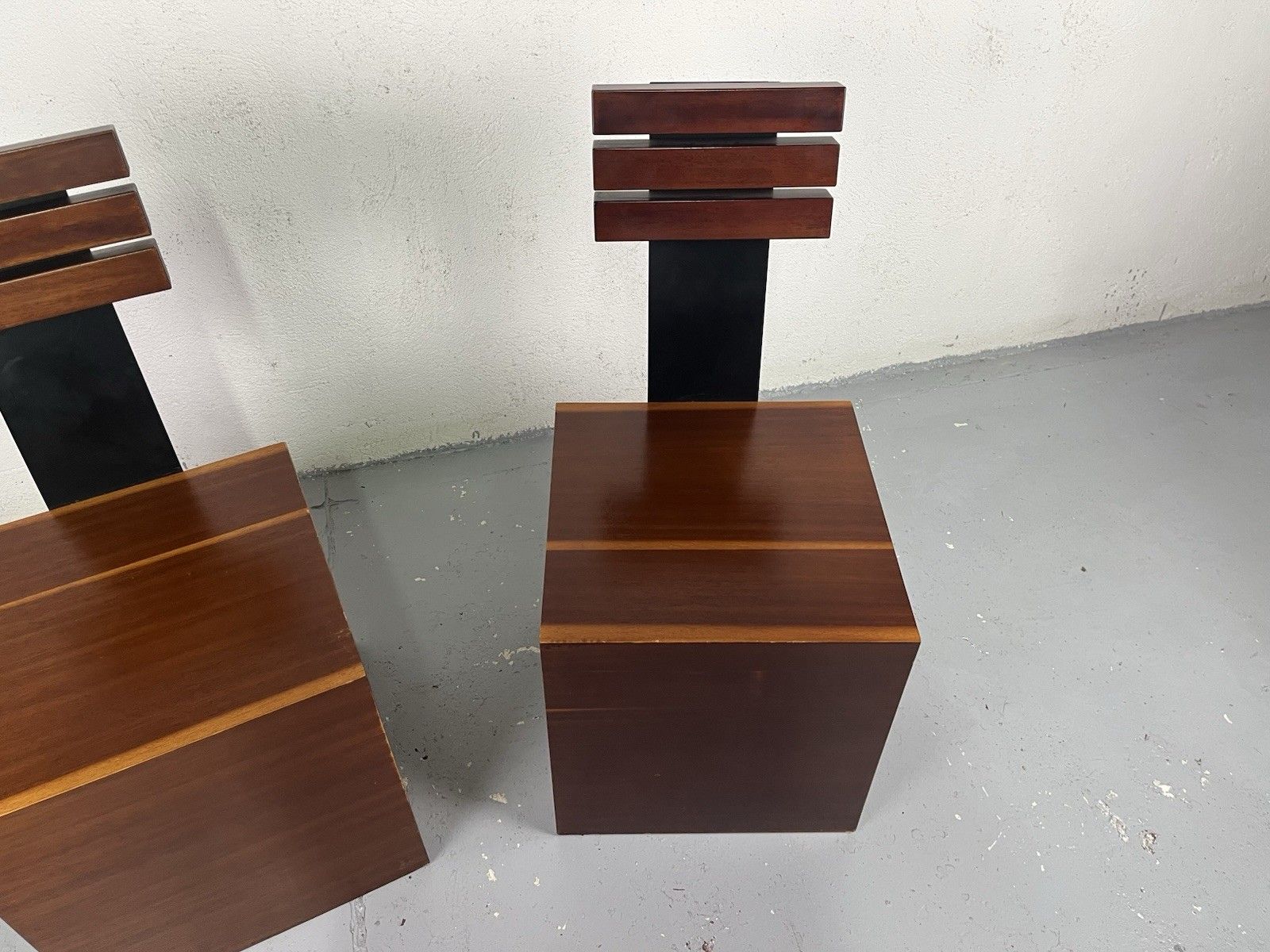 Pair Of 80’s Vintage Design Cubic Metal Wood Armchairs photo for sale
