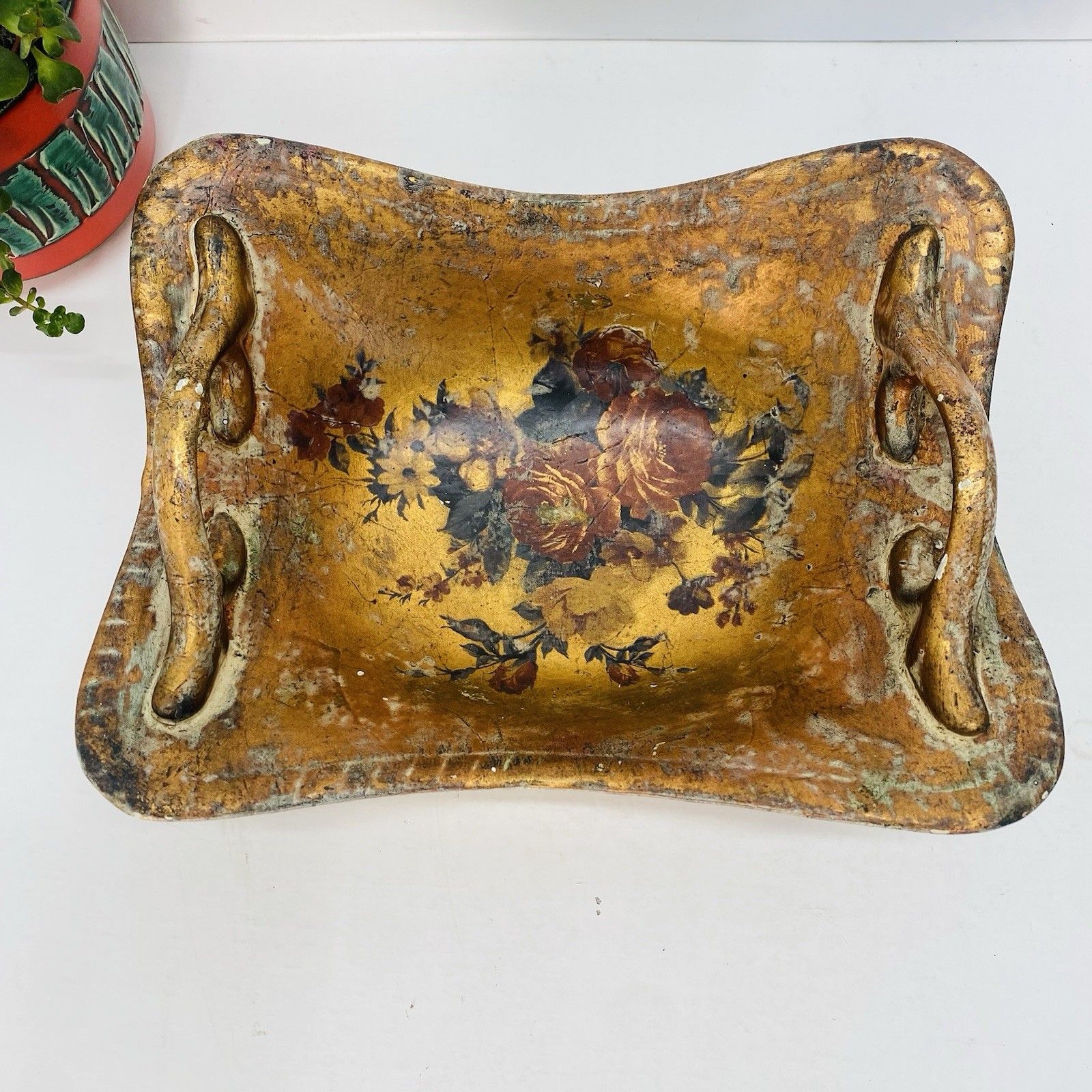 photo for sale Twin Handled Antique Ceramic Floral Decorated Fruit Bowl Circa 1900