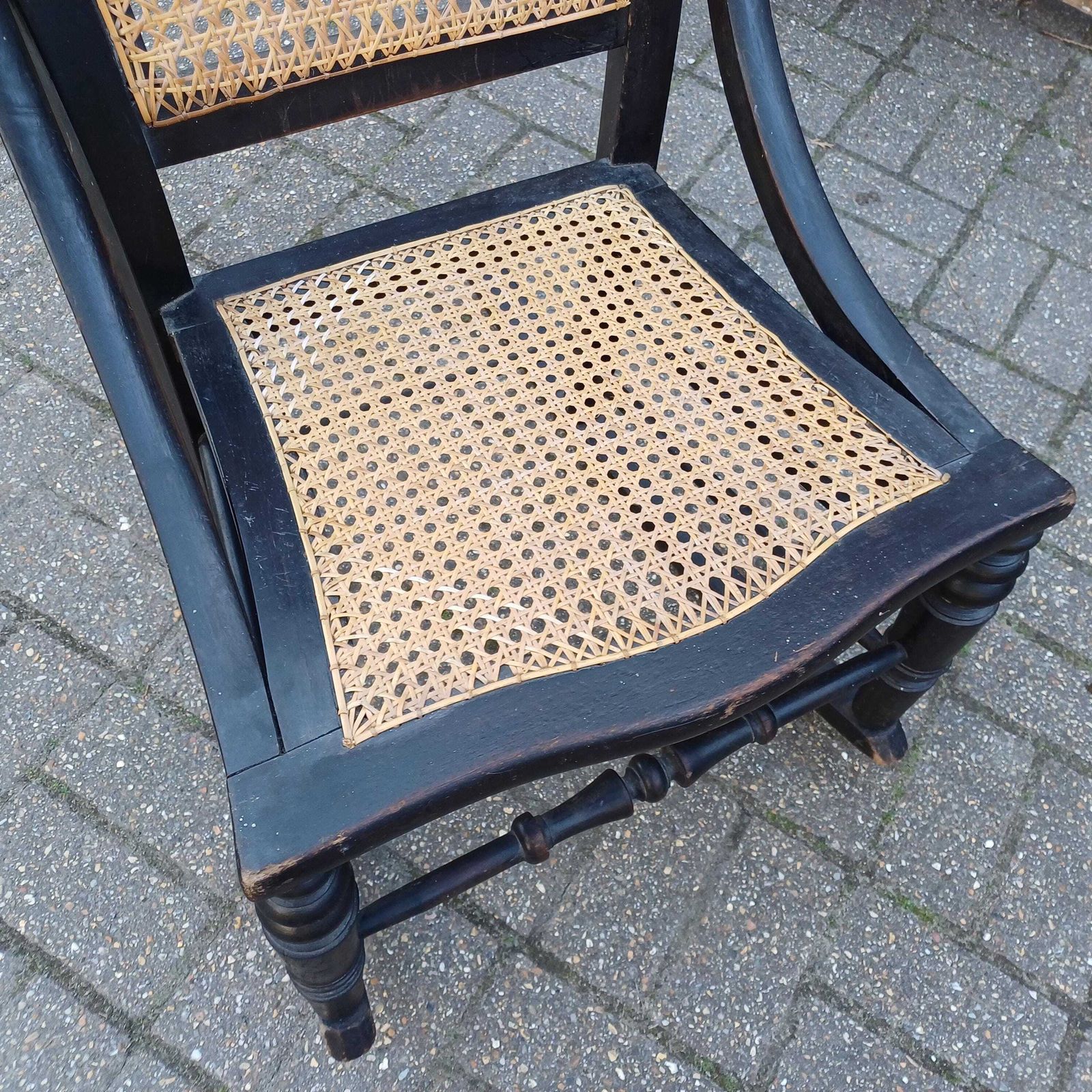 Ebonised New Cane And Wood Rocking Chair Vintage Country Farmhouse Style photo vintage