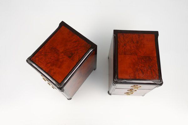 photo furniture Art Deco Nightstands In Burl Veneer, Oak And Copper, France, 1910s, Set Of 2